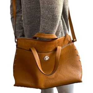 Aimee Kestenberg Mariah Brown Pebble Leather and Suede Purse Crossbody Strap